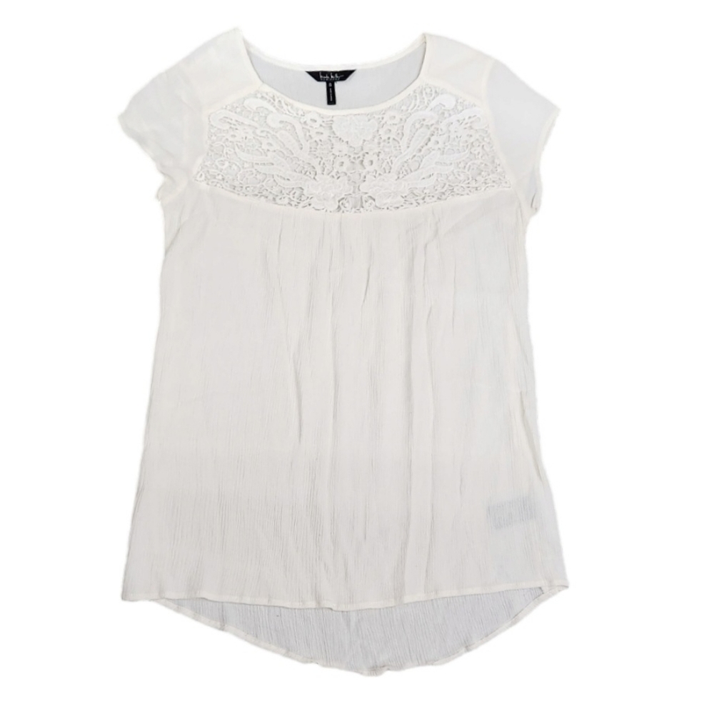 Nicole Miller Cap Sleeve/Short Sleeve Lace Blouse Off White Shirt S